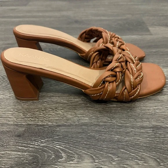 Kaanas Brown Braided Block Sandal Heels Size 10 - Picture 6 of 12